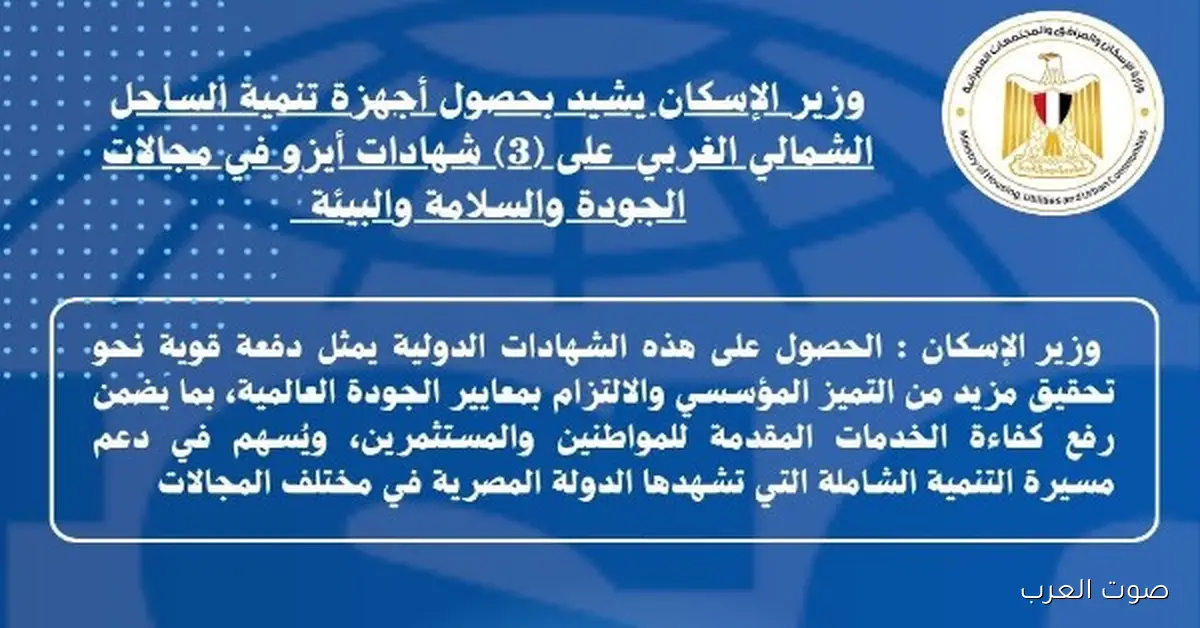 الإسكان: شهادات الجودة هتساعد في تحسين الخدمات للمواطنين والمستثمرين