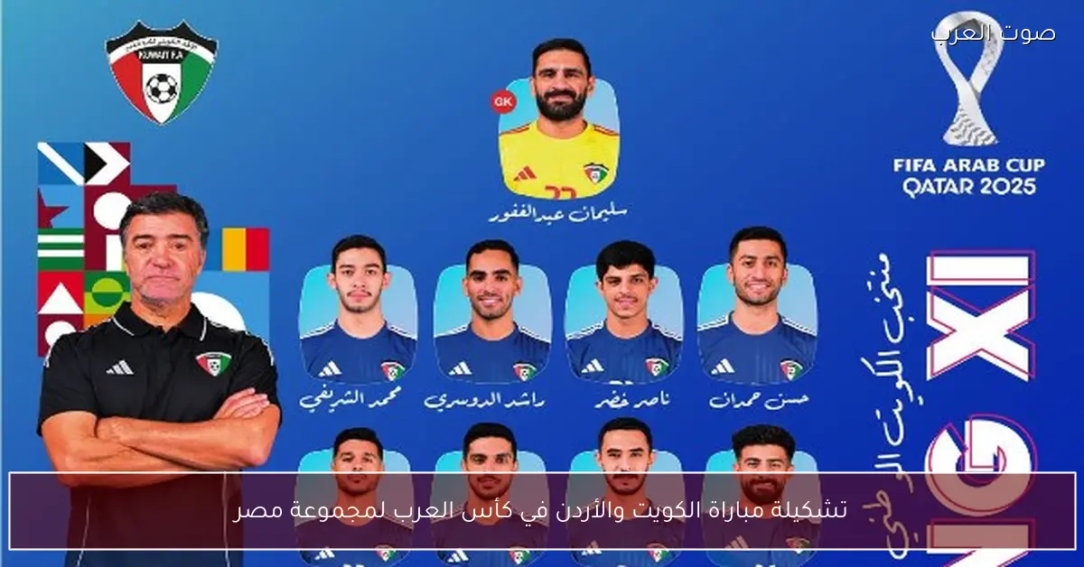 تشكيلة مباراة الكويت والأردن في كأس العرب لمجموعة مصر