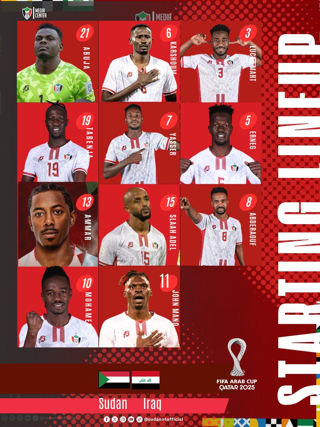 السودان والعراق: الشوط الأول ينتهي بالتعادل من غير أهداف 3 تشكيل منتخب السودان